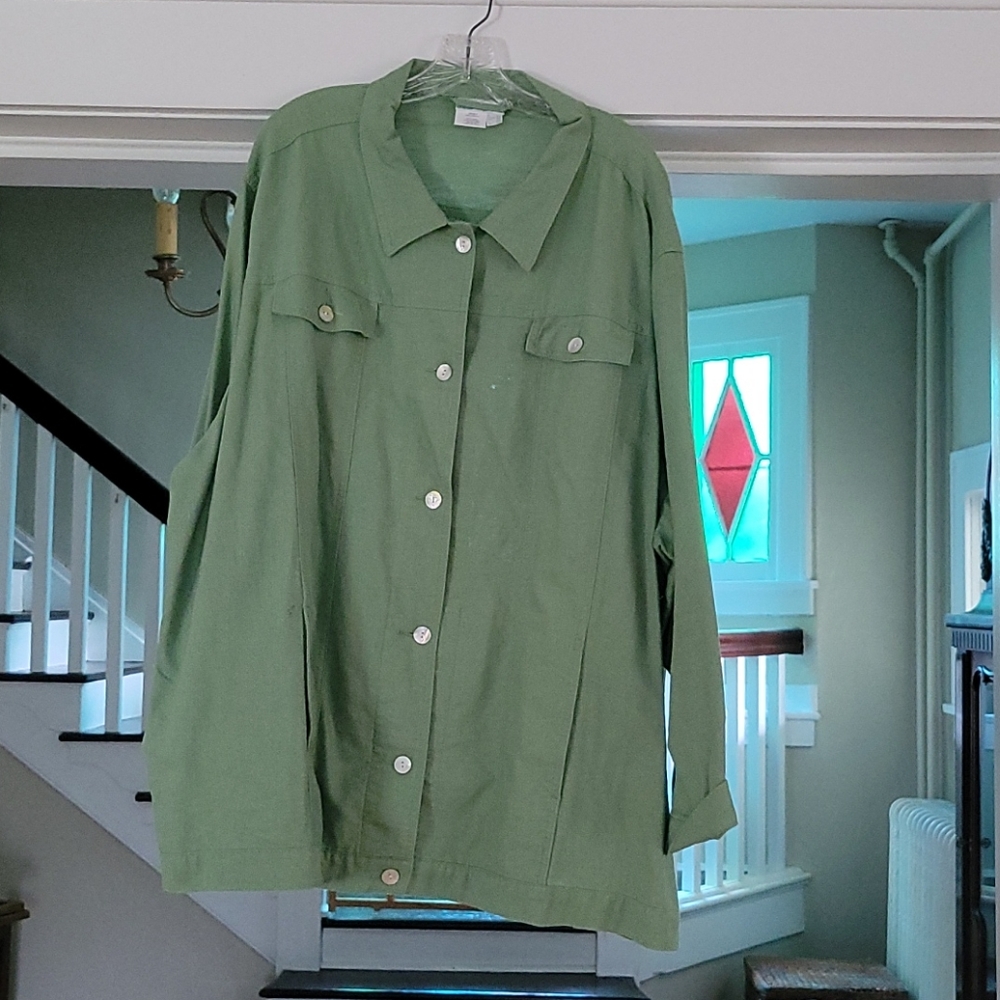 Ulla Popken green button down linen/cotton blouse